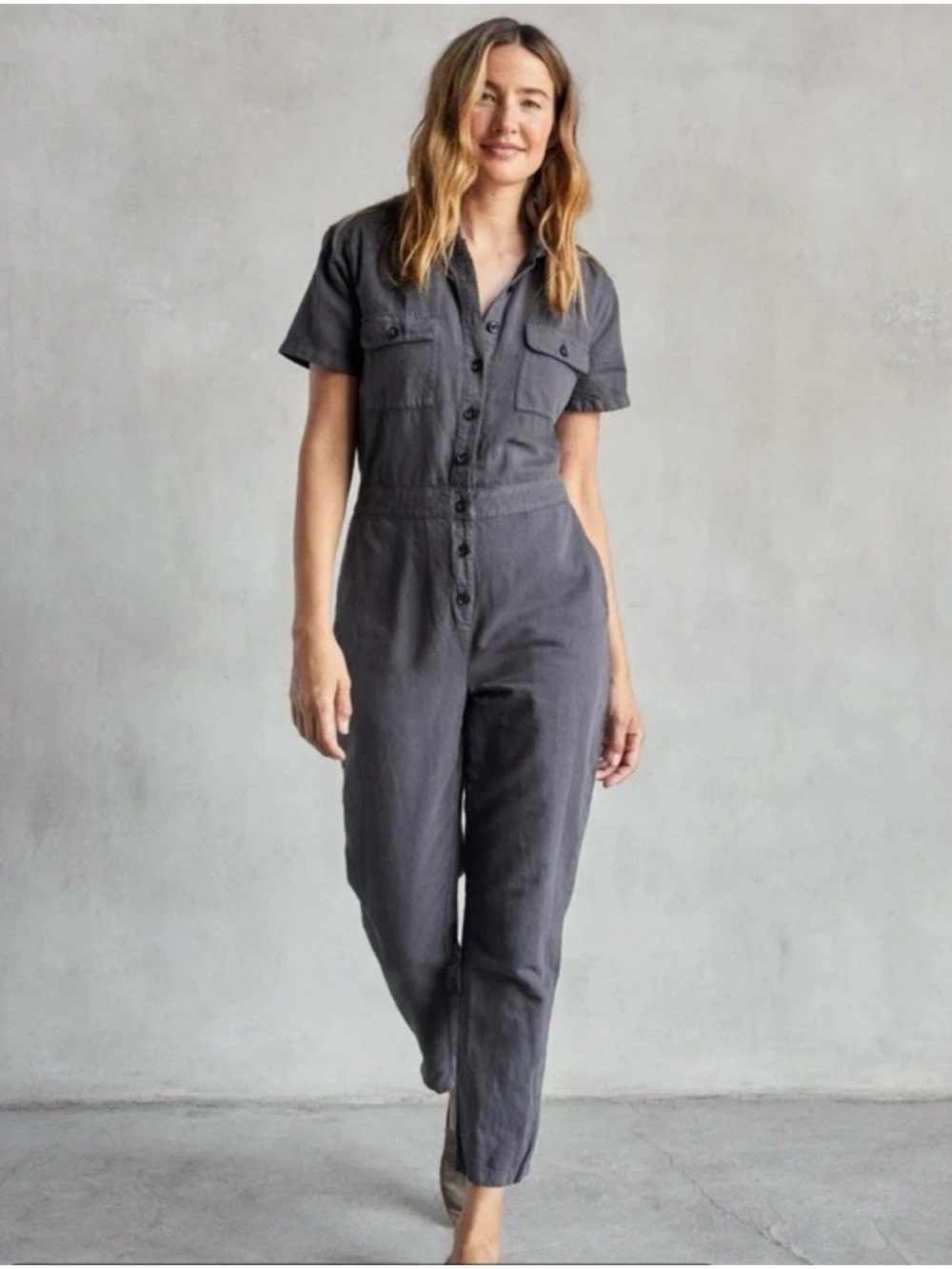 Outerknown SEA Jumpsuit XL Organic Cotton Linen Storm Gray